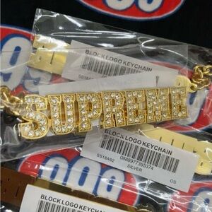 Supreme Gold and Silver Block Logo Keychain